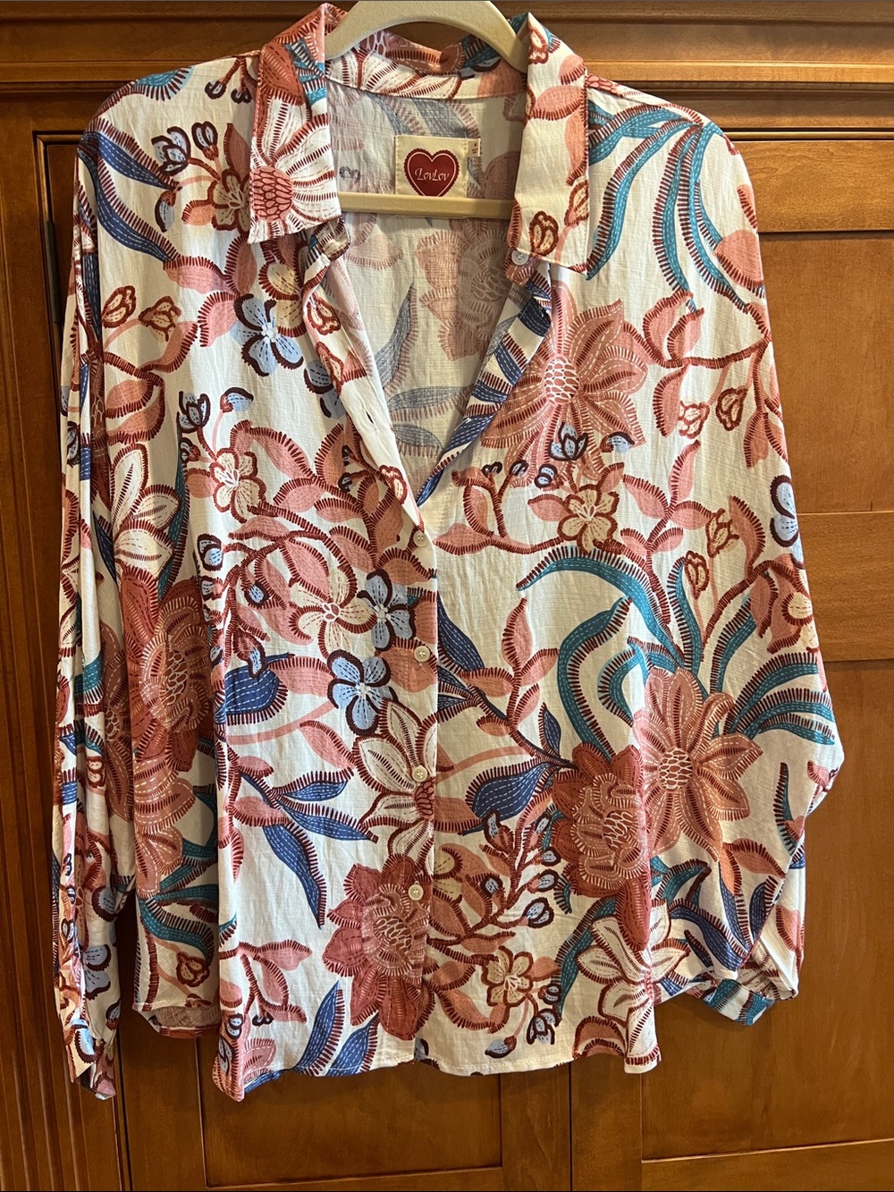 LuLaRoe Floral Button-Down Blouse in Cream, Rust, Teal, Navy